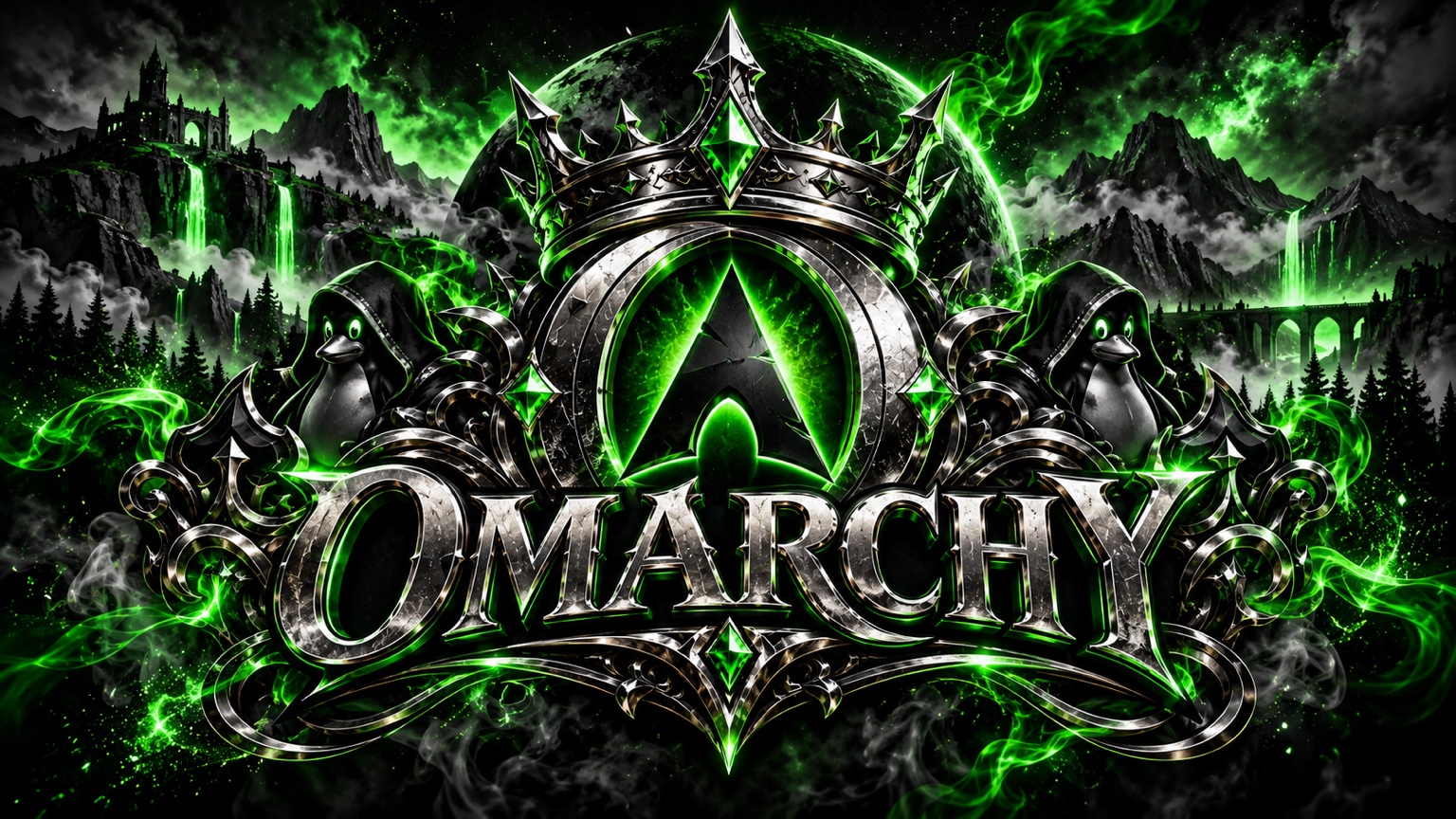 Omarchy inspired futuristic green chrome artwork